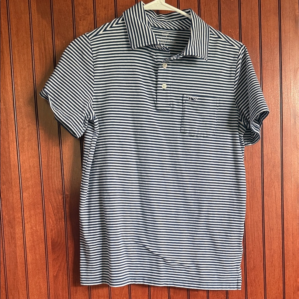 Vineyard Vines Navy and White Striped Polo